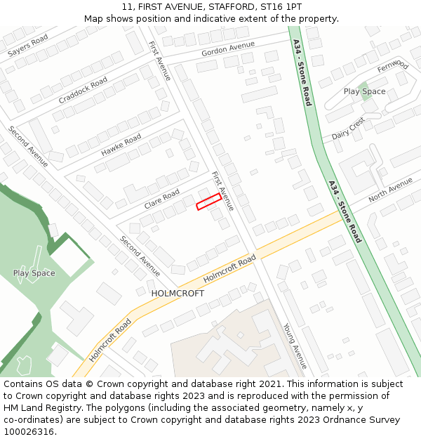 11, FIRST AVENUE, STAFFORD, ST16 1PT: Location map and indicative extent of plot