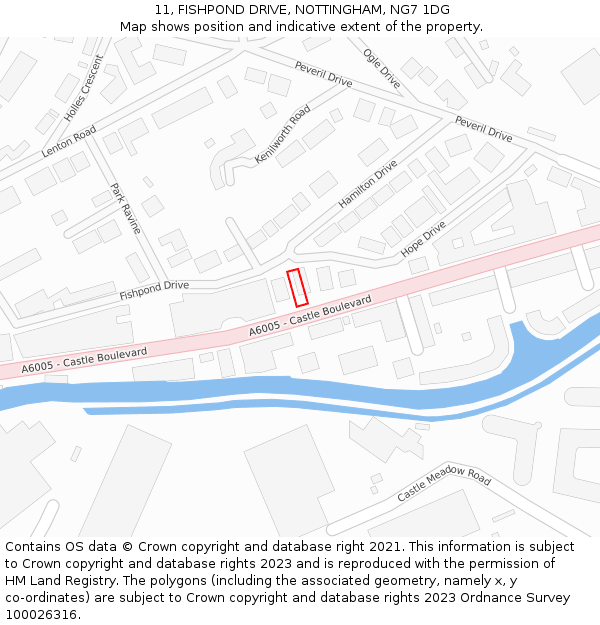 11, FISHPOND DRIVE, NOTTINGHAM, NG7 1DG: Location map and indicative extent of plot