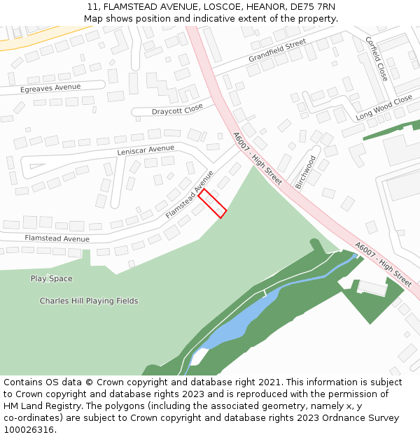 11, FLAMSTEAD AVENUE, LOSCOE, HEANOR, DE75 7RN: Location map and indicative extent of plot