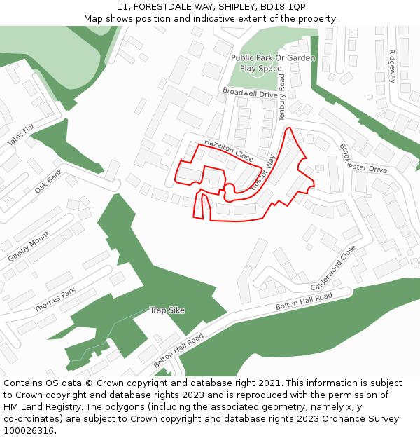 11, FORESTDALE WAY, SHIPLEY, BD18 1QP: Location map and indicative extent of plot