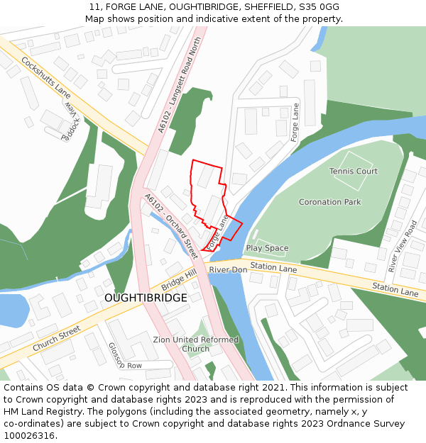 11, FORGE LANE, OUGHTIBRIDGE, SHEFFIELD, S35 0GG: Location map and indicative extent of plot