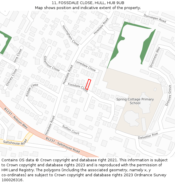 11, FOSSDALE CLOSE, HULL, HU8 9UB: Location map and indicative extent of plot