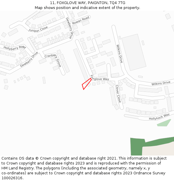 11, FOXGLOVE WAY, PAIGNTON, TQ4 7TG: Location map and indicative extent of plot