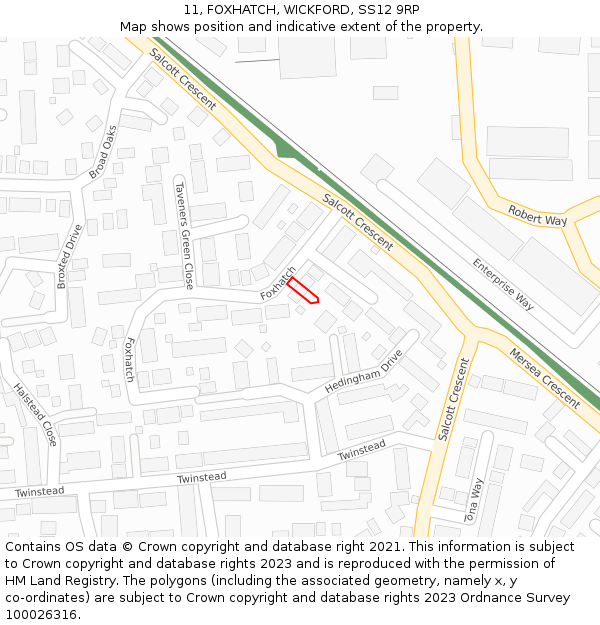 11, FOXHATCH, WICKFORD, SS12 9RP: Location map and indicative extent of plot