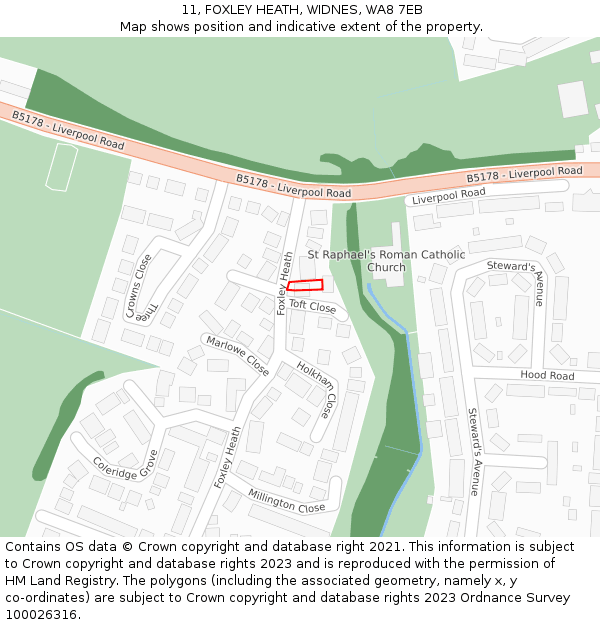 11, FOXLEY HEATH, WIDNES, WA8 7EB: Location map and indicative extent of plot