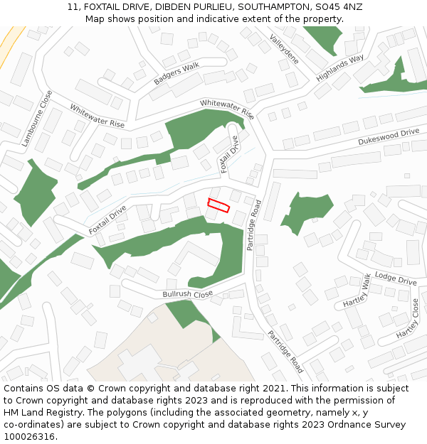 11, FOXTAIL DRIVE, DIBDEN PURLIEU, SOUTHAMPTON, SO45 4NZ: Location map and indicative extent of plot