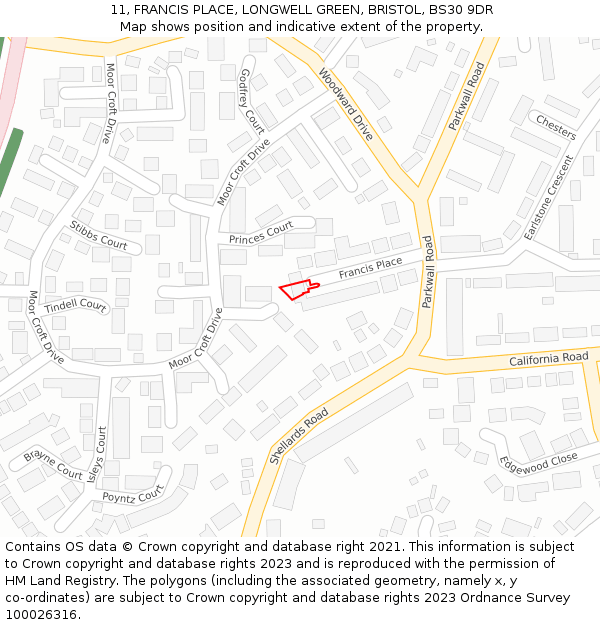 11, FRANCIS PLACE, LONGWELL GREEN, BRISTOL, BS30 9DR: Location map and indicative extent of plot