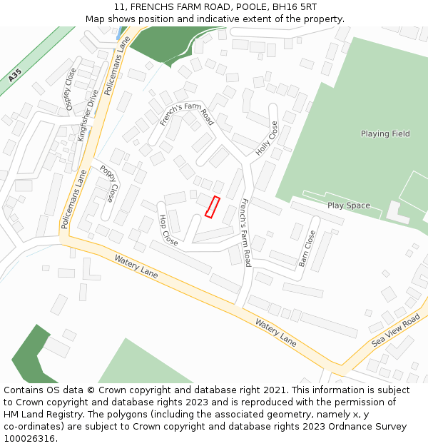11, FRENCHS FARM ROAD, POOLE, BH16 5RT: Location map and indicative extent of plot