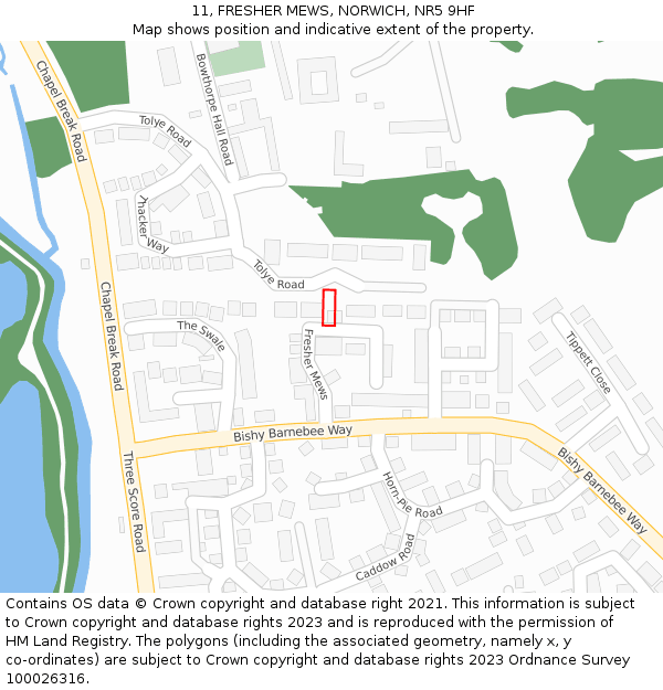 11, FRESHER MEWS, NORWICH, NR5 9HF: Location map and indicative extent of plot