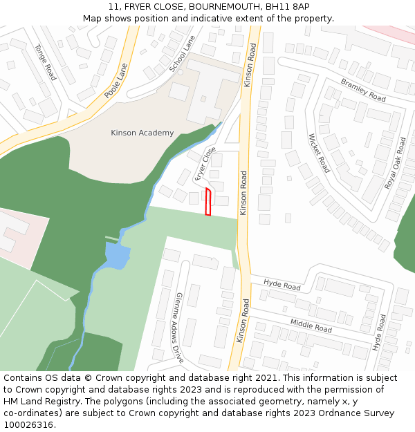 11, FRYER CLOSE, BOURNEMOUTH, BH11 8AP: Location map and indicative extent of plot