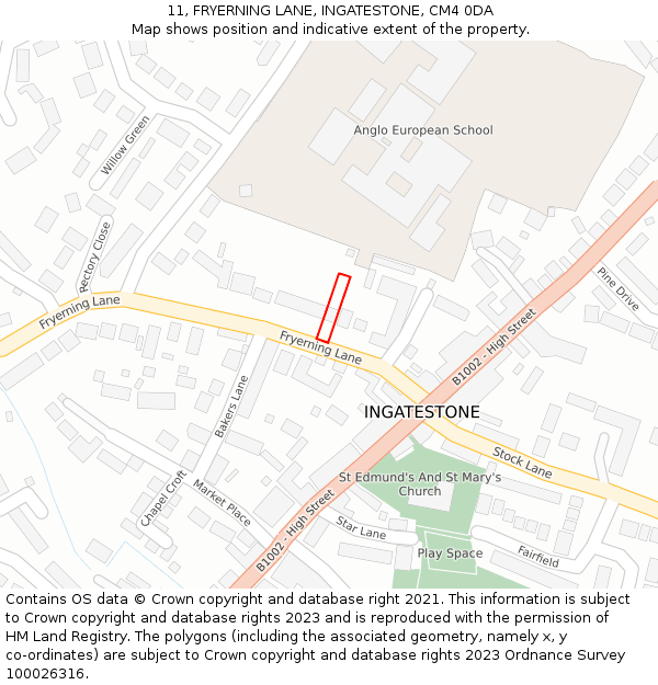 11, FRYERNING LANE, INGATESTONE, CM4 0DA: Location map and indicative extent of plot