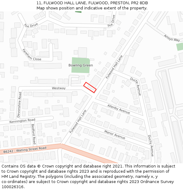 11, FULWOOD HALL LANE, FULWOOD, PRESTON, PR2 8DB: Location map and indicative extent of plot