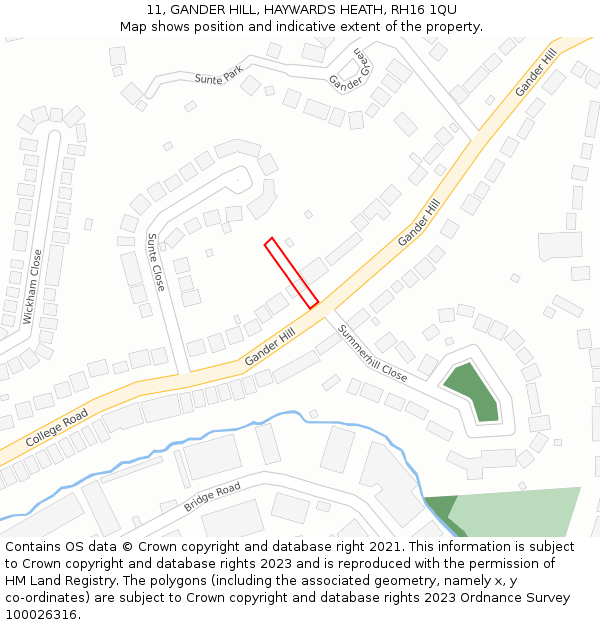 11, GANDER HILL, HAYWARDS HEATH, RH16 1QU: Location map and indicative extent of plot