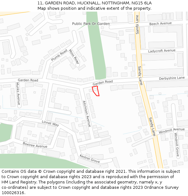 11, GARDEN ROAD, HUCKNALL, NOTTINGHAM, NG15 6LA: Location map and indicative extent of plot