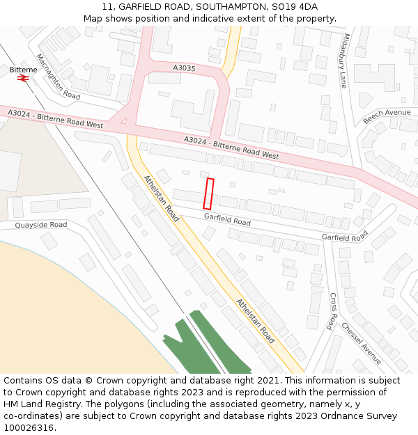 11, GARFIELD ROAD, SOUTHAMPTON, SO19 4DA: Location map and indicative extent of plot