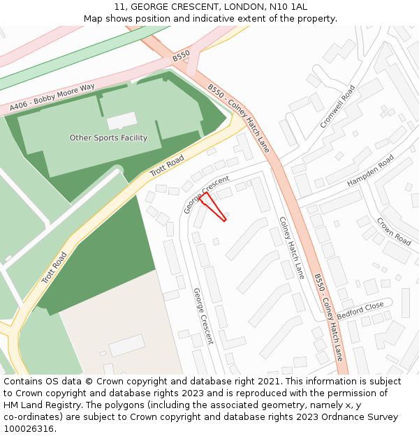 11, GEORGE CRESCENT, LONDON, N10 1AL: Location map and indicative extent of plot