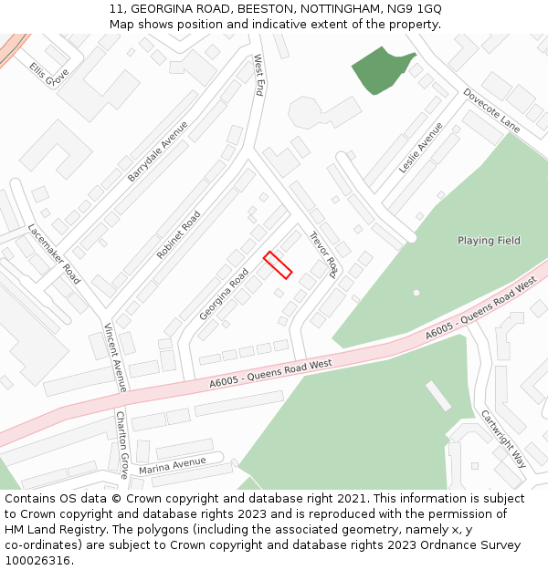 11, GEORGINA ROAD, BEESTON, NOTTINGHAM, NG9 1GQ: Location map and indicative extent of plot