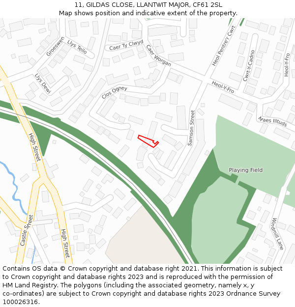 11, GILDAS CLOSE, LLANTWIT MAJOR, CF61 2SL: Location map and indicative extent of plot