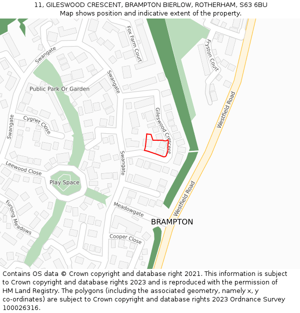 11, GILESWOOD CRESCENT, BRAMPTON BIERLOW, ROTHERHAM, S63 6BU: Location map and indicative extent of plot