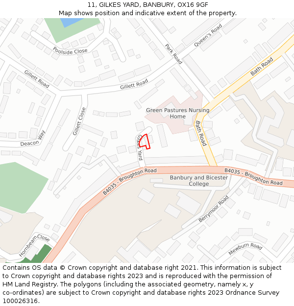 11, GILKES YARD, BANBURY, OX16 9GF: Location map and indicative extent of plot