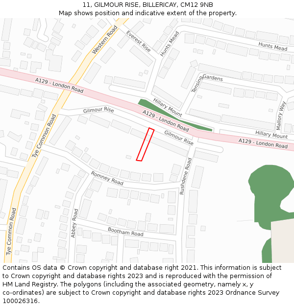 11, GILMOUR RISE, BILLERICAY, CM12 9NB: Location map and indicative extent of plot