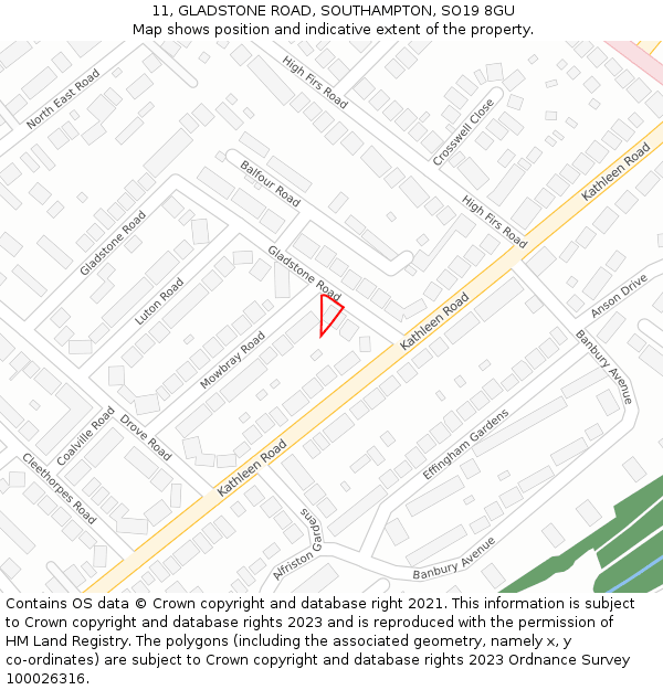 11, GLADSTONE ROAD, SOUTHAMPTON, SO19 8GU: Location map and indicative extent of plot