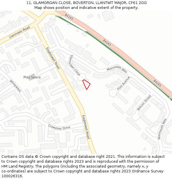 11, GLAMORGAN CLOSE, BOVERTON, LLANTWIT MAJOR, CF61 2GG: Location map and indicative extent of plot