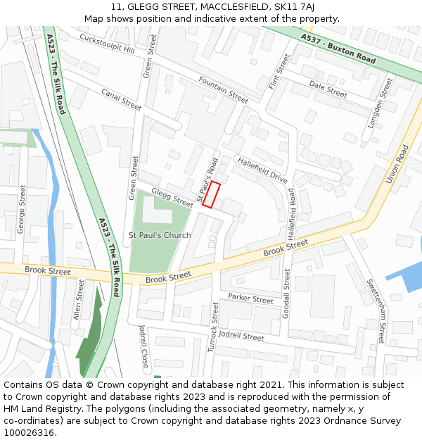 11, GLEGG STREET, MACCLESFIELD, SK11 7AJ: Location map and indicative extent of plot