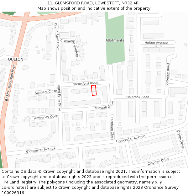 11, GLEMSFORD ROAD, LOWESTOFT, NR32 4RH: Location map and indicative extent of plot