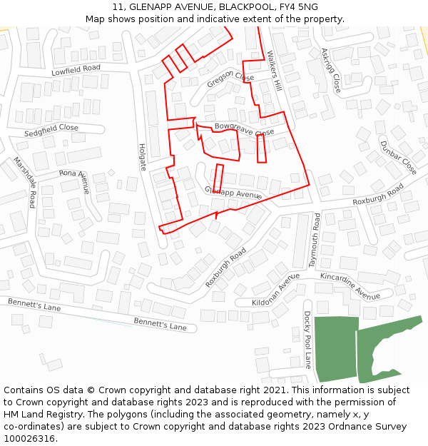 11, GLENAPP AVENUE, BLACKPOOL, FY4 5NG: Location map and indicative extent of plot