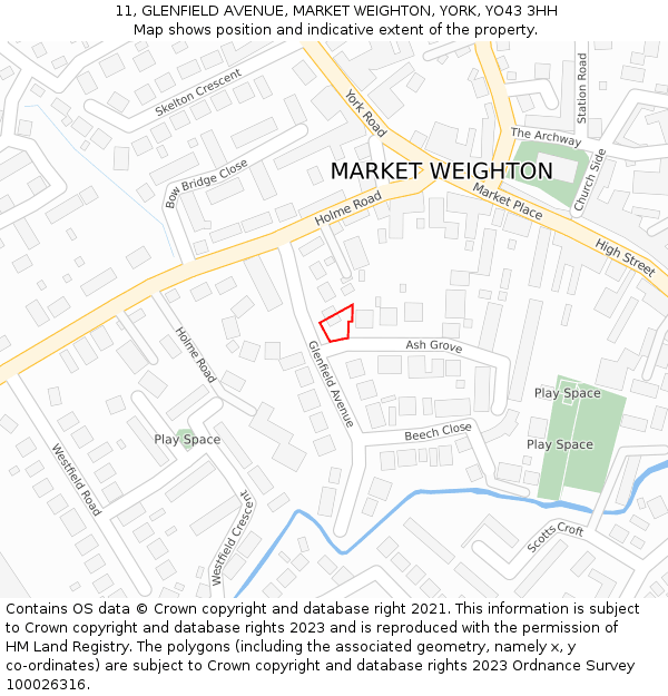 11, GLENFIELD AVENUE, MARKET WEIGHTON, YORK, YO43 3HH: Location map and indicative extent of plot