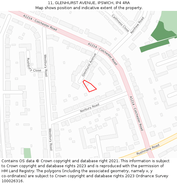 11, GLENHURST AVENUE, IPSWICH, IP4 4RA: Location map and indicative extent of plot