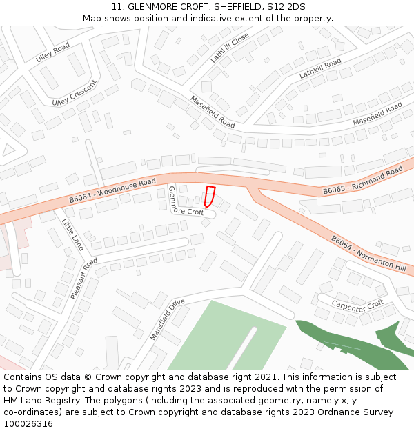 11, GLENMORE CROFT, SHEFFIELD, S12 2DS: Location map and indicative extent of plot