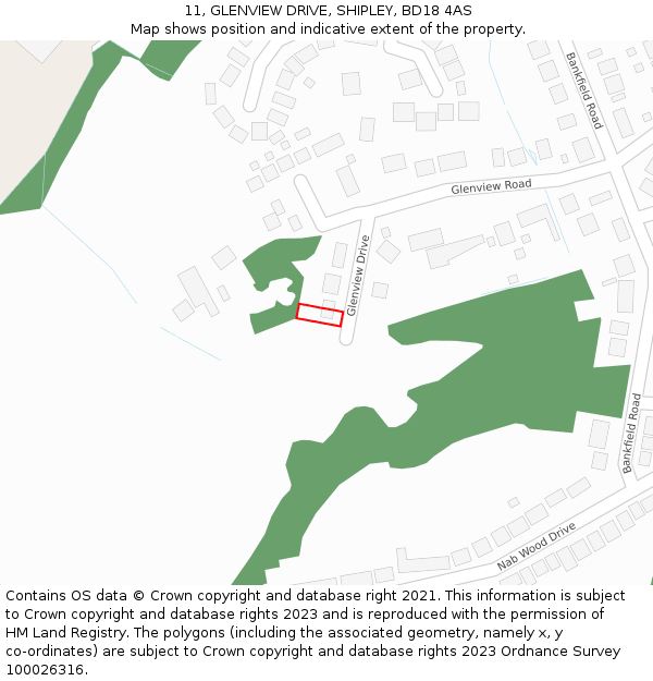 11, GLENVIEW DRIVE, SHIPLEY, BD18 4AS: Location map and indicative extent of plot
