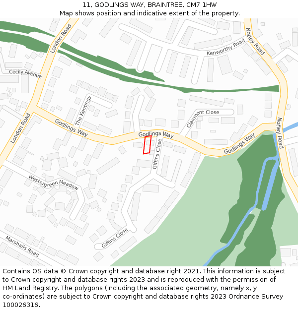 11, GODLINGS WAY, BRAINTREE, CM7 1HW: Location map and indicative extent of plot