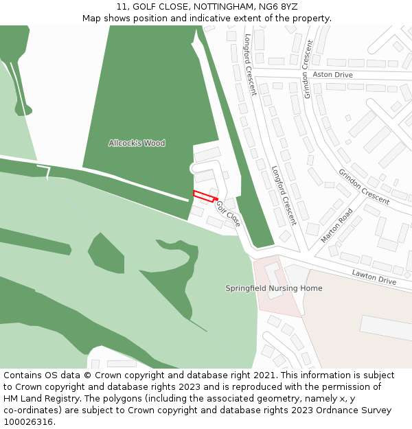 11, GOLF CLOSE, NOTTINGHAM, NG6 8YZ: Location map and indicative extent of plot
