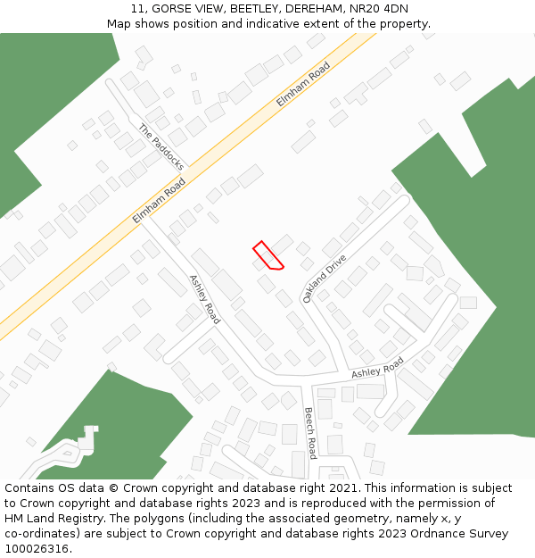 11, GORSE VIEW, BEETLEY, DEREHAM, NR20 4DN: Location map and indicative extent of plot