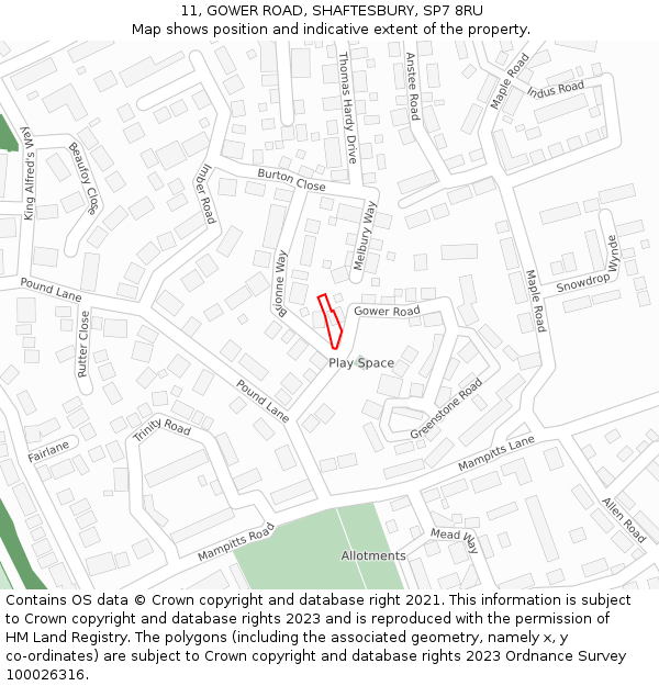 11, GOWER ROAD, SHAFTESBURY, SP7 8RU: Location map and indicative extent of plot