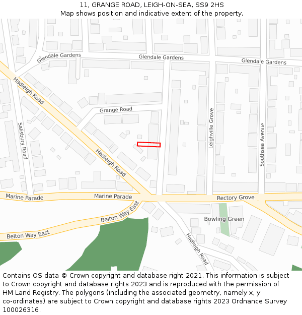 11, GRANGE ROAD, LEIGH-ON-SEA, SS9 2HS: Location map and indicative extent of plot