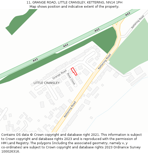 11, GRANGE ROAD, LITTLE CRANSLEY, KETTERING, NN14 1PH: Location map and indicative extent of plot