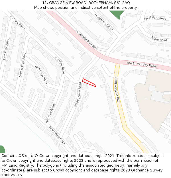 11, GRANGE VIEW ROAD, ROTHERHAM, S61 2AQ: Location map and indicative extent of plot