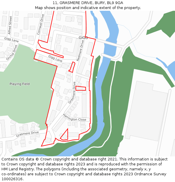 11, GRASMERE DRIVE, BURY, BL9 9GA: Location map and indicative extent of plot