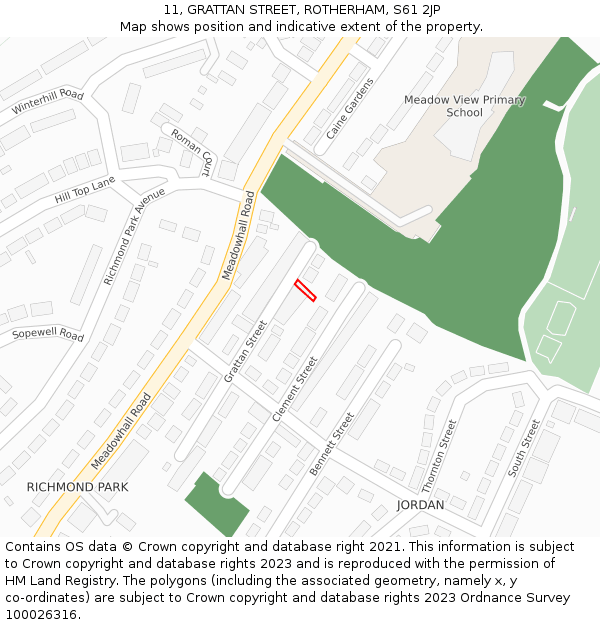 11, GRATTAN STREET, ROTHERHAM, S61 2JP: Location map and indicative extent of plot