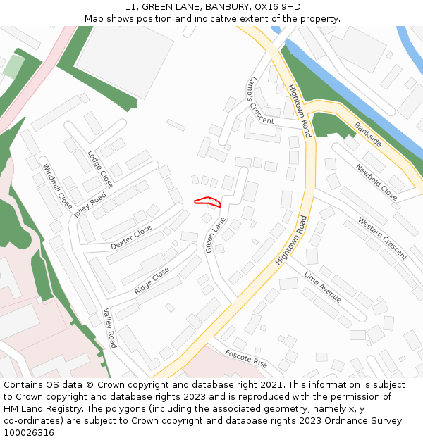 11, GREEN LANE, BANBURY, OX16 9HD: Location map and indicative extent of plot