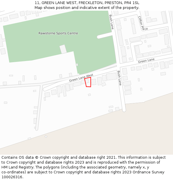 11, GREEN LANE WEST, FRECKLETON, PRESTON, PR4 1SL: Location map and indicative extent of plot