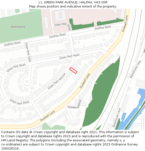 11, GREEN PARK AVENUE, HALIFAX, HX3 0SR: Location map and indicative extent of plot