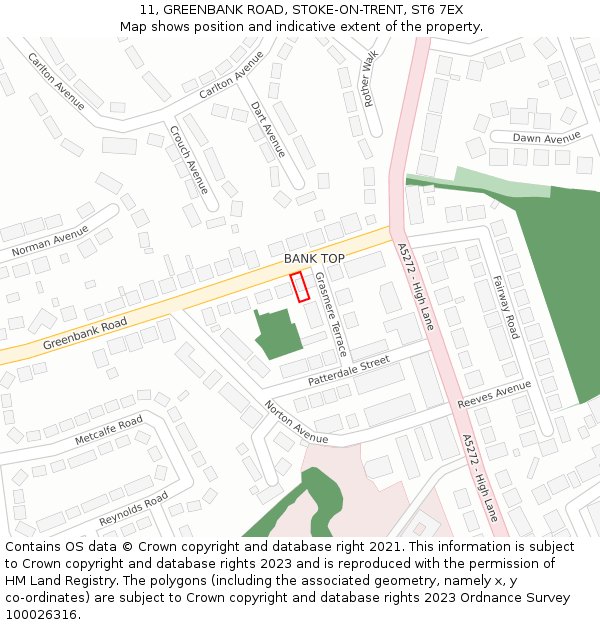 11, GREENBANK ROAD, STOKE-ON-TRENT, ST6 7EX: Location map and indicative extent of plot