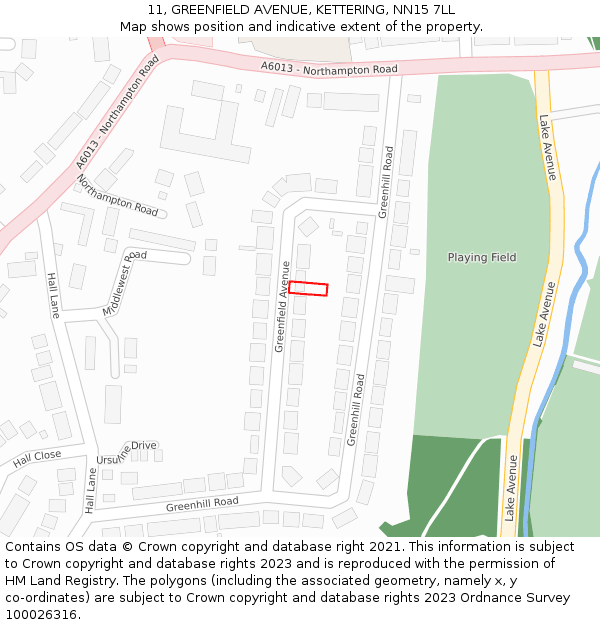 11, GREENFIELD AVENUE, KETTERING, NN15 7LL: Location map and indicative extent of plot