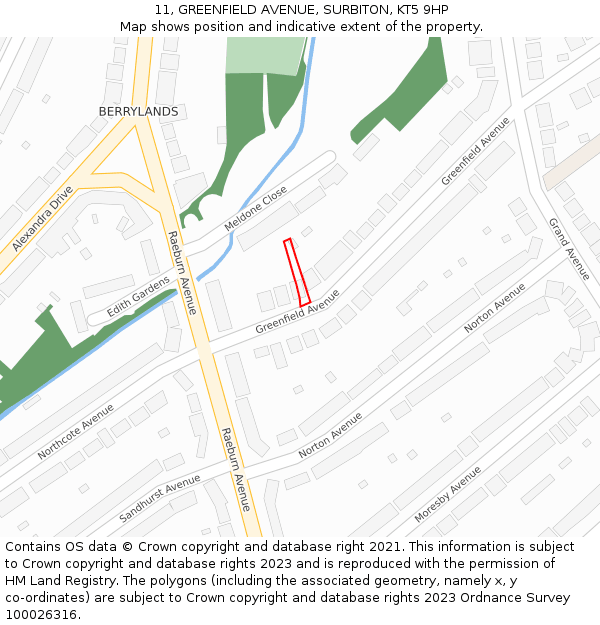 11, GREENFIELD AVENUE, SURBITON, KT5 9HP: Location map and indicative extent of plot