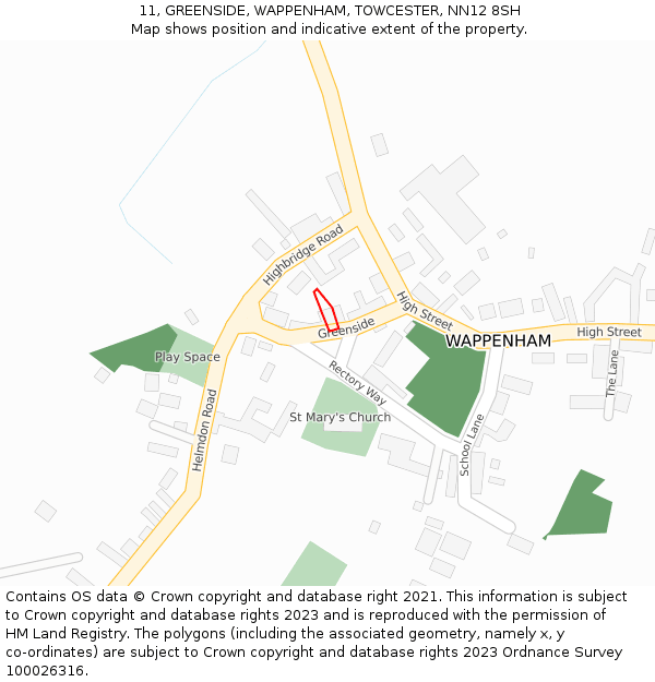 11, GREENSIDE, WAPPENHAM, TOWCESTER, NN12 8SH: Location map and indicative extent of plot